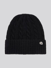 Womens Signature Cable Knit Beanie & Gloves Set in Black