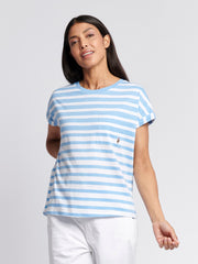 Womens Stripe Slub T-Shirt in Vista Blue