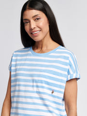 Womens Stripe Slub T-Shirt in Vista Blue