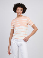 Womens Colour Block Stripe Short Sleeve Jumper in Peach Nectar