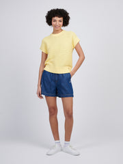 Womens Open Knit Short Sleeve Jumper in Mellow Yellow