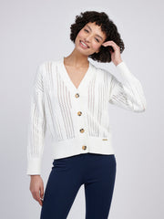 Womens Open Knit Cable Cardigan in Marshmallow