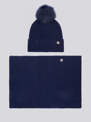 Womens Lurex Cable Beanie & Scarf Set in White / Harbour Mist DHM