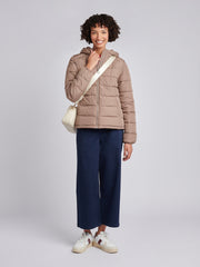 Womens Quilted Hooded Puffer Coat in Leafless Tree