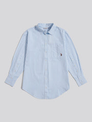 Womens Cotton Poplin Loose Fit Stripe Shirt in Windsurfer
