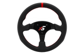 Simagic 330mm leather steering wheel for racing simulators, featuring a round design and premium black leather grip.