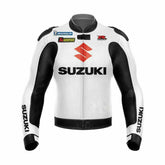 White Black Suzuki GSXR Motorcycle Leather Jacket