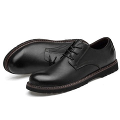 Round Head Solid Color First Layer Cowhide Casual Shoes for Men, 48