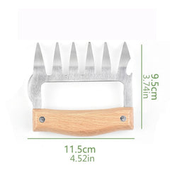 2 PCS Bear Claw Shaped stainless steel Barbecue Fork Chicken Shredded Wooden Handle Anti-skid Creative Kitchen Fork Claw Meat Claw Splitter with, Meat Claw Splitter(Redwood), Meat Claw Splitter(Wood color)