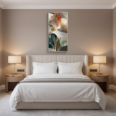 Abstract Flower Canvas Painting – Golden Lines Living Room Wall Art