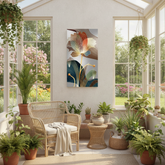 Abstract Flower Canvas Painting – Golden Lines Living Room Wall Art
