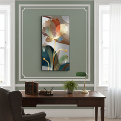 Abstract Flower Canvas Painting – Golden Lines Living Room Wall Art