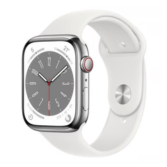 Apple Watch Series 9 41mm cellular stainless steel smartwatch with digital display and sleek design, unlocked for use.