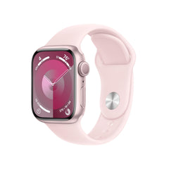 Apple Watch Series 9 41mm Cellular smartwatch with a black band, showing digital display and sleek design.
