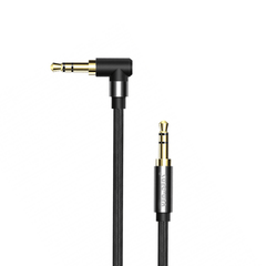 Black 3.5mm to 3.5mm aux cable from Phone Base, 1 meter length, showing the cable and connectors for audio device connection.