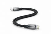 Baseus 20W PD USB-C to Lightning charging cable for iPhone and iPad, showing the cable connected to Apple devices.