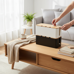 Wooden Cable Management Box – Cord Organizer for TV, Computer & Desk Wires