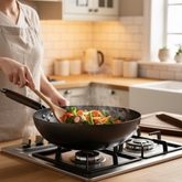 Konco Cast Iron Wok 32cm For Home Cooks Premium Durable Pan With Even Heat Versatile Induction And Gas Compatible