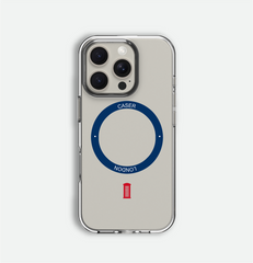 Slim Clear iPhone 16 Pro Case with Royal Blue MagSafe Ring - Telephone Box | The Iconic Case