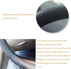 Universal Leather Car Steering Wheel Stitch on Wrap Cover DIY Sewing Breathable and anti Slip, 15-Inch (Black)