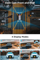 Eliteridegear 1080P front and rear dash cam with 3-inch IPS display, night vision, wide-angle lens, and parking monitor in a car.