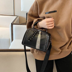 Fashion Rivet Women’s Handbag – Black Tote, Crossbody & Shoulder Bag