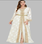 Siskakia Elegant Muslim Abaya Set – 2 Pieces Floral Embroidery Dress