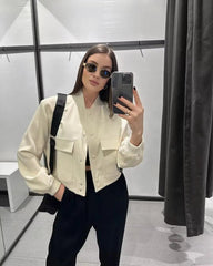 Adistore SLTNX TRAF women's bomber jacket with long sleeves and pockets, stylish ladies' jacket in black fabric.
