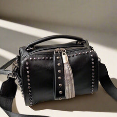 Fashion Rivet Women’s Handbag – Black Tote, Crossbody & Shoulder Bag