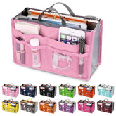 Adistore women’s nylon makeup organiser tote with multiple compartments, travel insert handbag purse for cosmetics and beauty essentials.