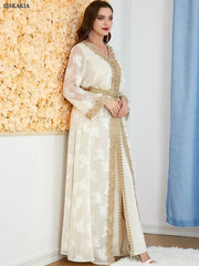Siskakia Elegant Muslim Abaya Set – 2 Pieces Floral Embroidery Dress