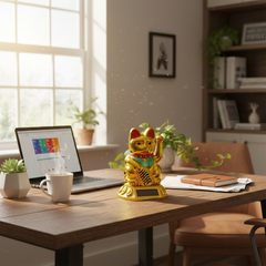 Qiilu Solar Waving Fortune Cat Ornament for Home Decor
