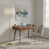 Modern Fabric Floor Lamp with Wooden Frame – Contemporary Living Room Light