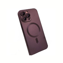 Maroon iPhone 15 Pro Max lens protector magnet case by Phone Base with built-in lens shield and sleek protective design.