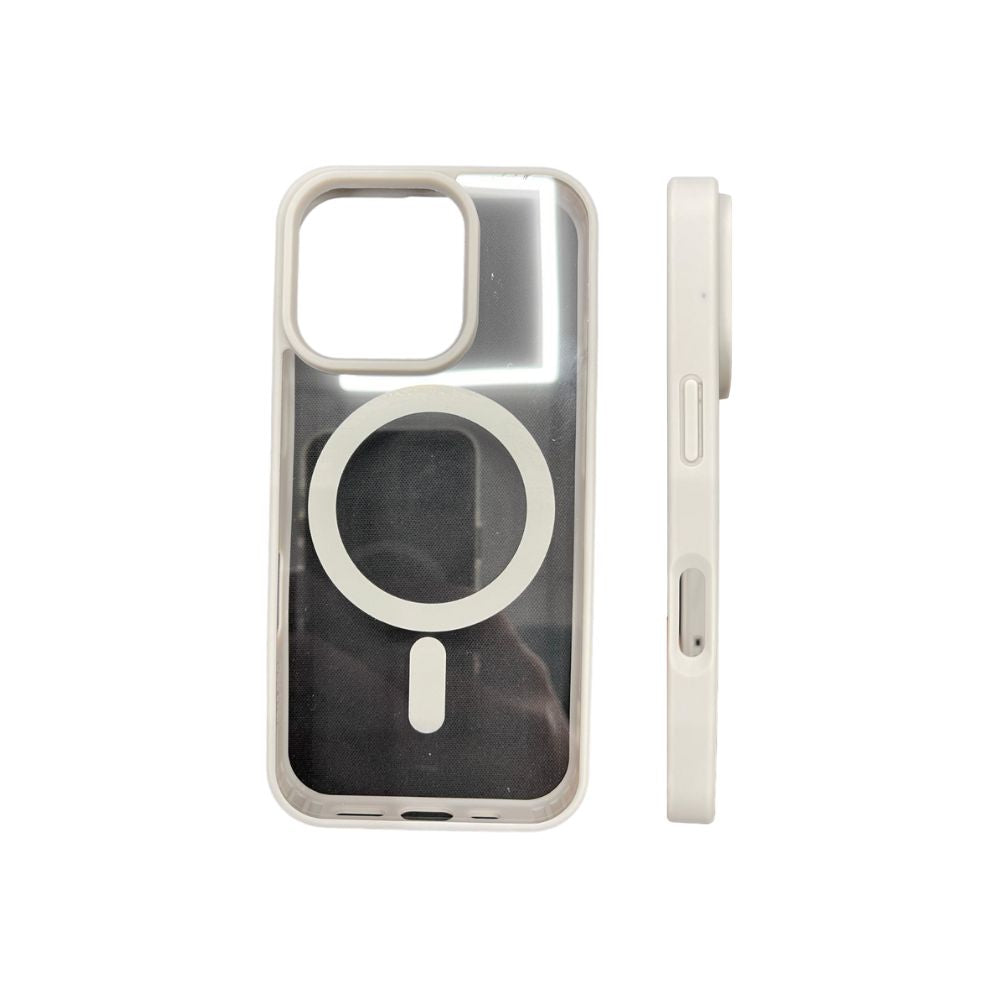 Phone Base Vibe MagSafe Case for iPhone 15 and 16 Series, natural titanium finish, slim protective design, compatible with MagSafe chargers.