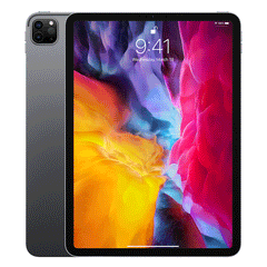 Refurbished iPad Pro 11-inch 2020 in grey with 128GB Wi-Fi, showing the tablet's screen and sleek design.