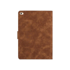 Brown leather iPad 9.7 book flip case with magnetic closure by Phone Base, showing front cover and interior design.