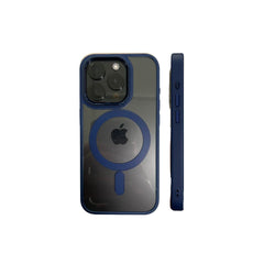 Blue Phone Base Vibe MagSafe case on iPhone 15 Pro Max, showcasing a sleek protective design for iPhone 15 and 16 series.