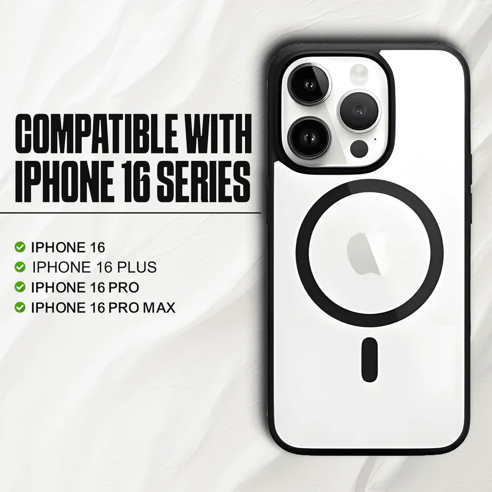 Black Phone Base Vibe MagSafe Case for iPhone 15 and 16 series, slim protective cover with precise cutouts and magnetic compatibility.