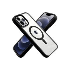 Black Phone Base Vibe MagSafe Case for iPhone 15 and 16 series, showcasing sleek protective design on iPhone models.