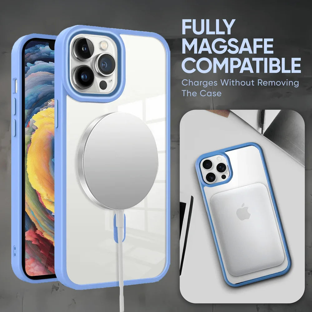 Blue Phone Base Vibe MagSafe Case for iPhone 15 and 16 Series, showing the sleek design and magnetic attachment features.