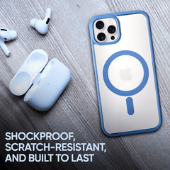 Blue Phone Base Vibe MagSafe Case for iPhone 15 and 16 series, showing the sleek, protective design on the iPhone 16.