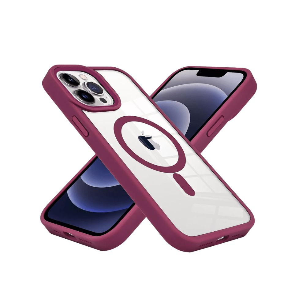 Wine red Phone Base Vibe MagSafe case on iPhone 16 series, showing a sleek protective design with MagSafe alignment.
