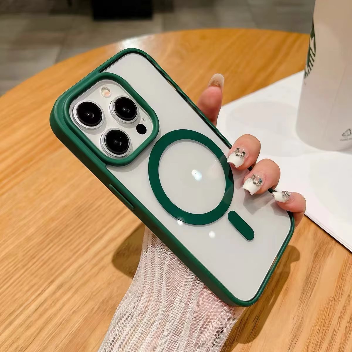 Sierra green Phone Base iPhone Vibe MagSafe Case for iPhone 15 and 16 series, featuring a sleek protective design and magnetic attachment