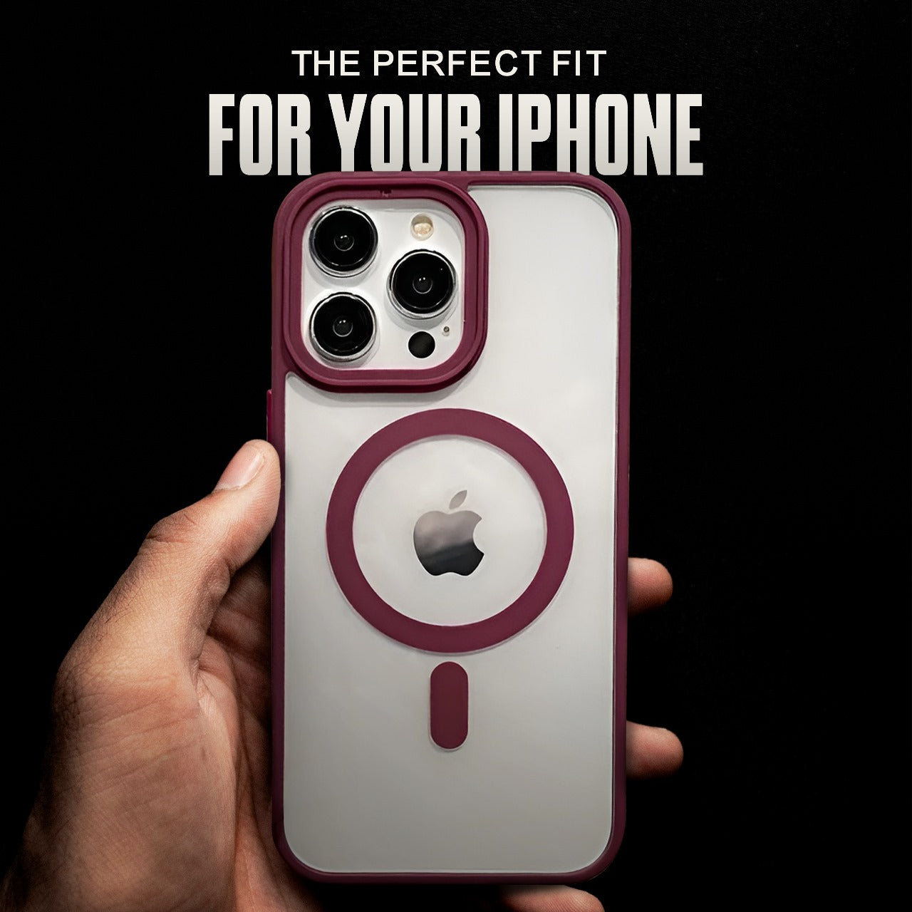 Wine red Phone Base Vibe MagSafe Case for iPhone 15 and 16 series, showcasing the sleek, protective design on an iPhone.