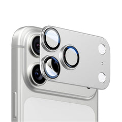Orange metal camera lens protector for iPhone 17 Pro Max by Phone Base, protecting the full camera lens area.