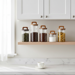 Zapcart Clear Glass Airtight Storage Jar With Bamboo Lid Keeps Tea Coffee Sugar Fresh For Home Kitchen