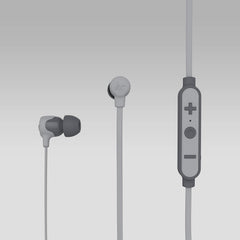 Kitsound Funk 15 in-ear wireless headphones with microphone in grey, designed by Phone Base, shown with in-ear buds and inline mic.
