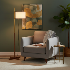Modern Fabric Floor Lamp with Wooden Frame – Contemporary Living Room Light