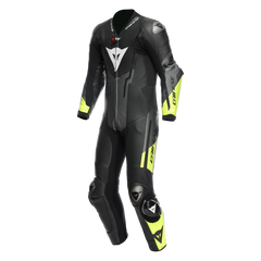 MISANO 3 Perforated 1PC LEATHER SUIT BLACK/ANTHRACITE/FLUO-YELLOW